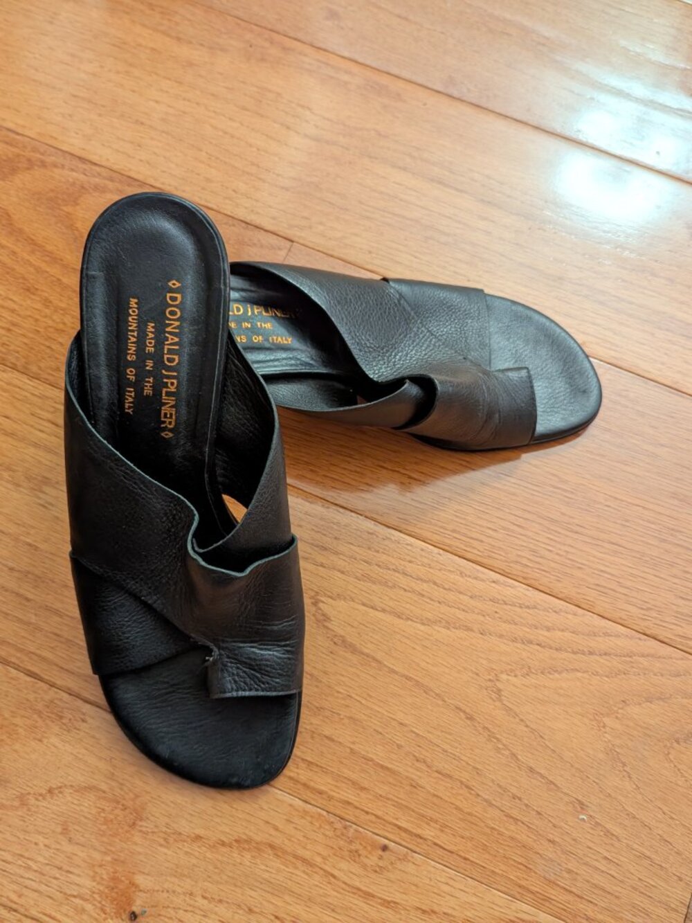 Donald J Pliner Black Napa Leather Sandal Heels Size 7.5 MADE IN ITALY